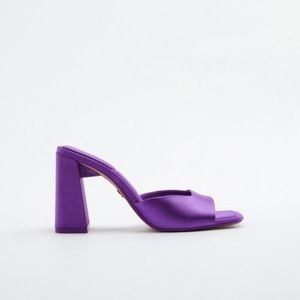 NWT ZARA Purple High Heeled Satin Mule 39